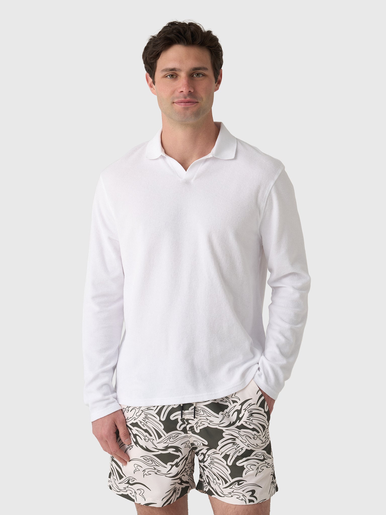 04651 / A Trip In A Bag Men's Terry Johnny Long Sleeve Polo