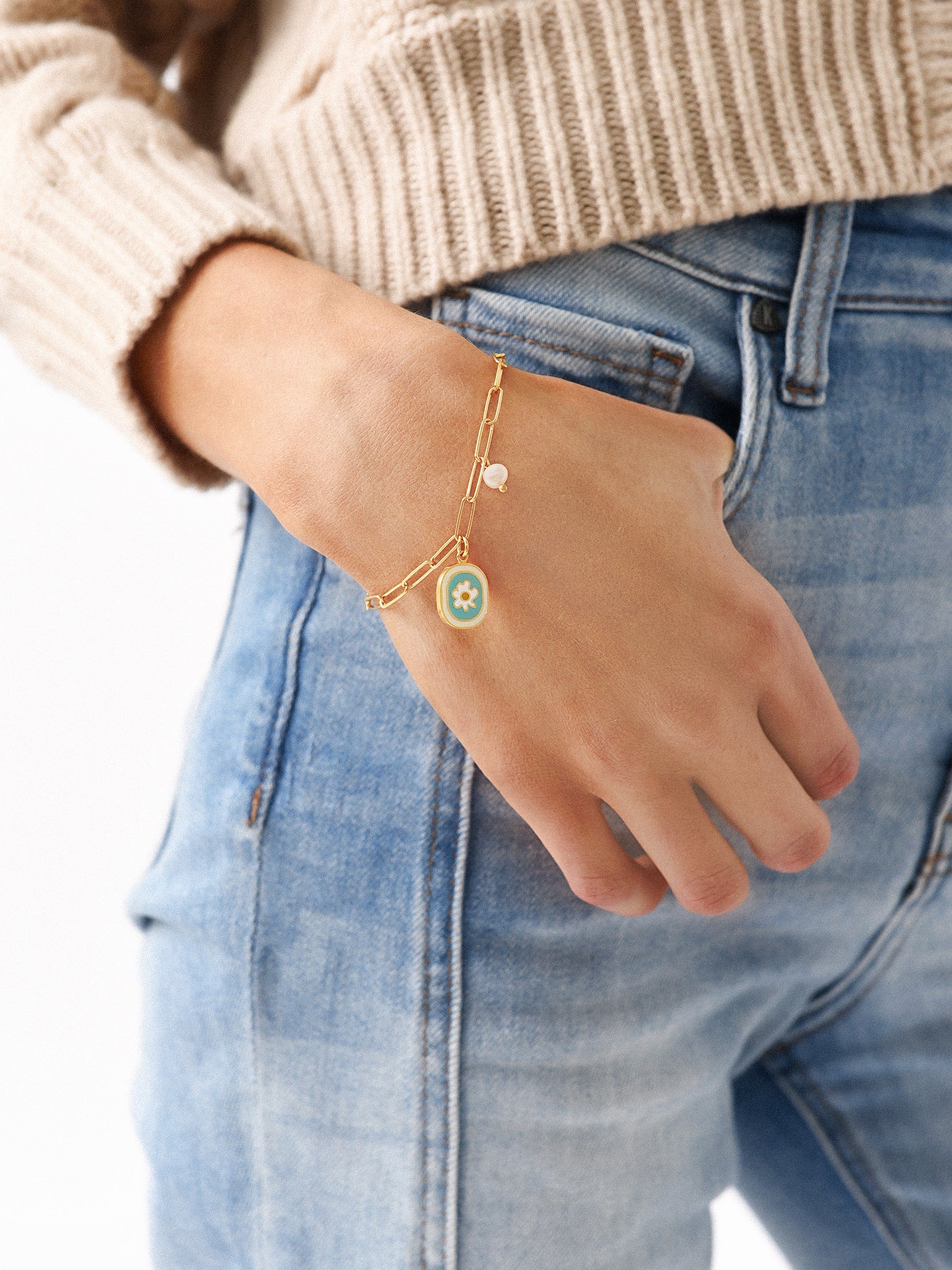 10 Deco Art Women's Chamomile Turquoise Flower Bracelet