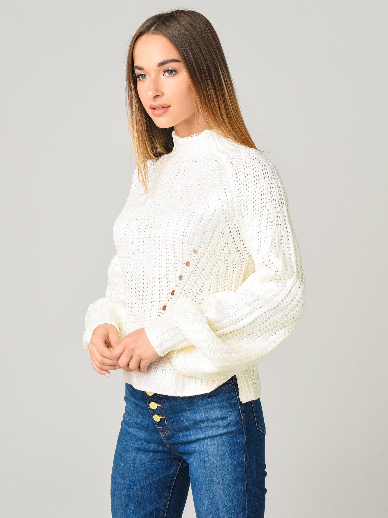 525 Women's Foil Mock Neck Sweater