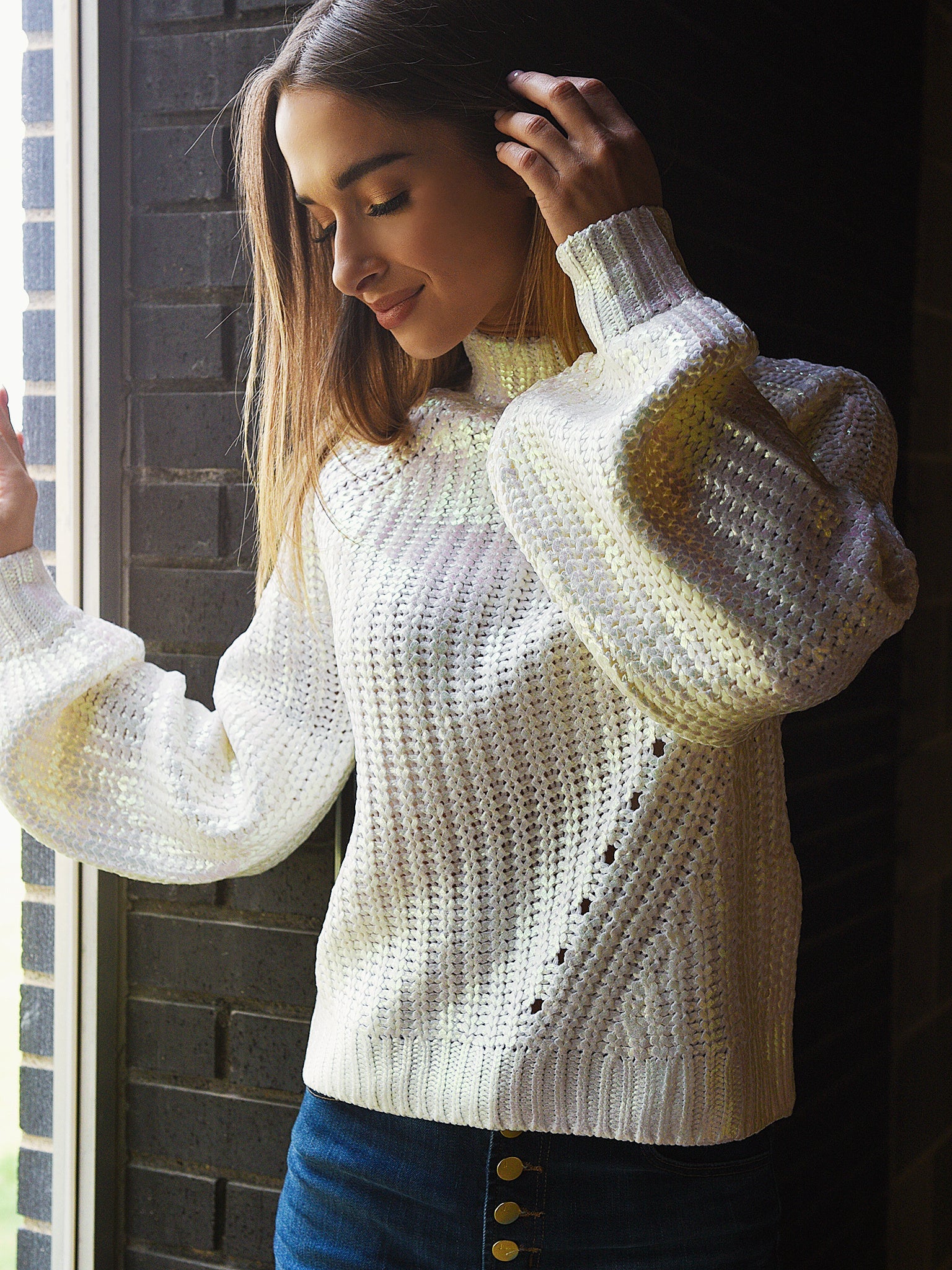 525 Women's Foil Mock Neck Sweater