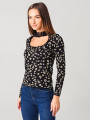 525 Women's Jacquard Cutout Mockneck Top